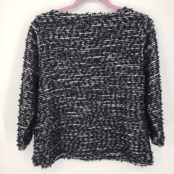 Chico's Metallic Textured Boucle Knit Sweater M Relaxed Boxy Fit  Black White - Picture 2 of 7